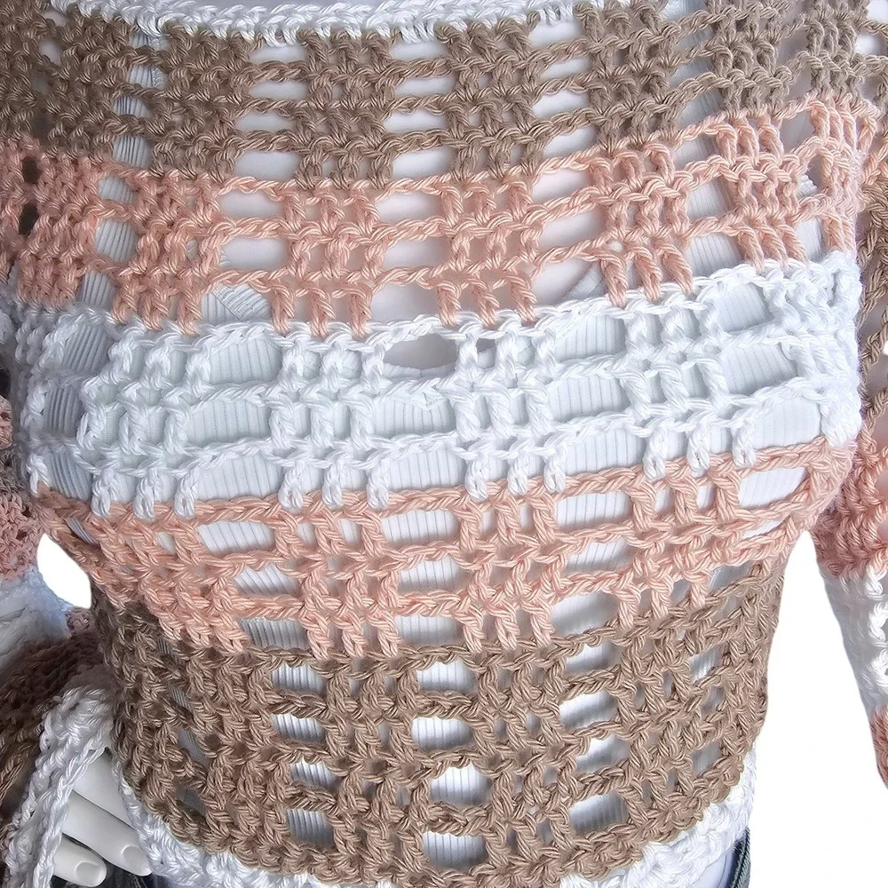 Handmade Crochet Boat Neck Bell Sleeve Crop Top | Festival Fairy Boho Mesh Top